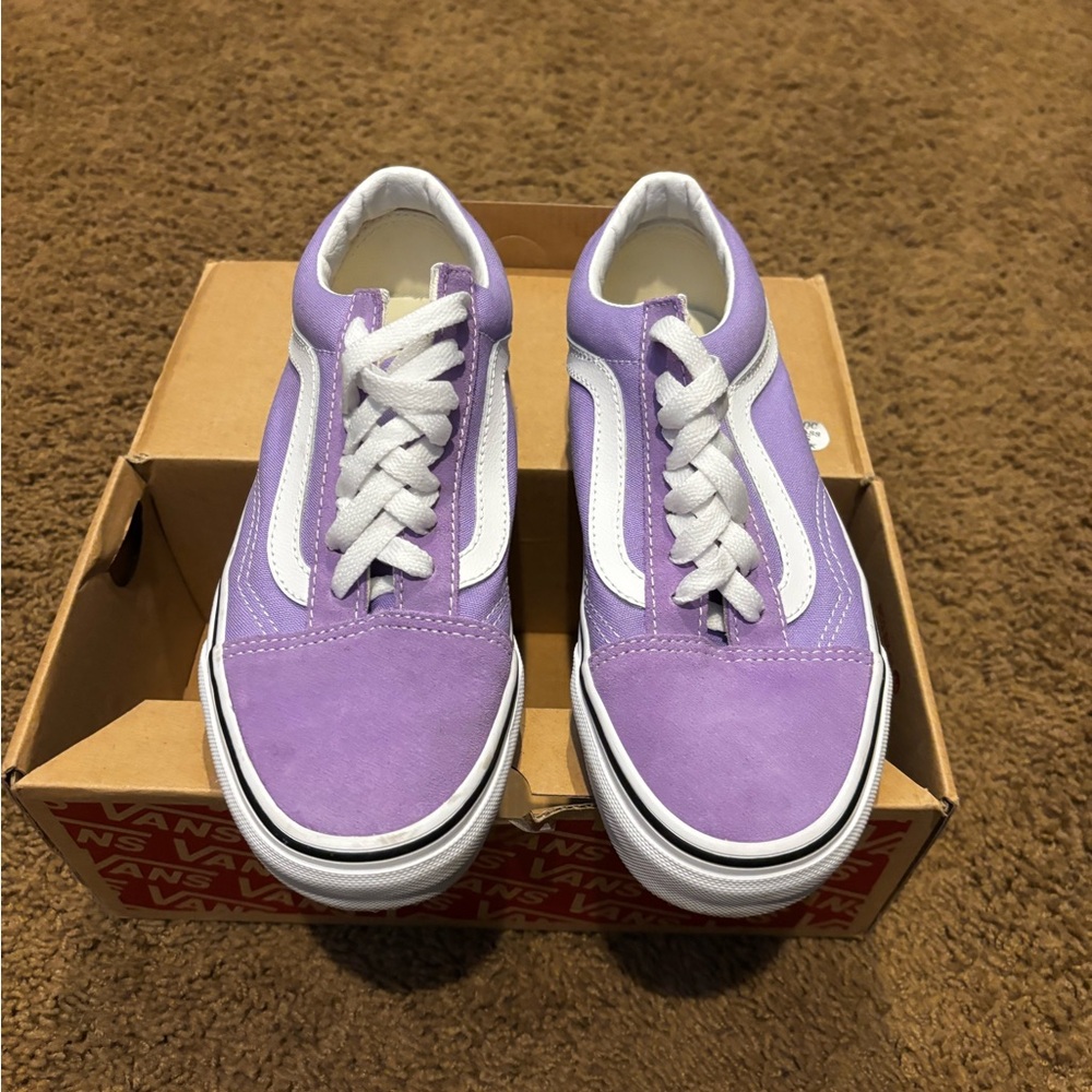 Vans Purple and White Sneakers
Like New
With Original Box
